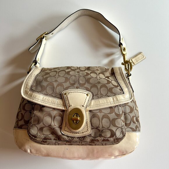 Vintage Coach Legacy Ali White Signature Canvas Shoulder Bag F12857 as is - Picture 1 of 11
